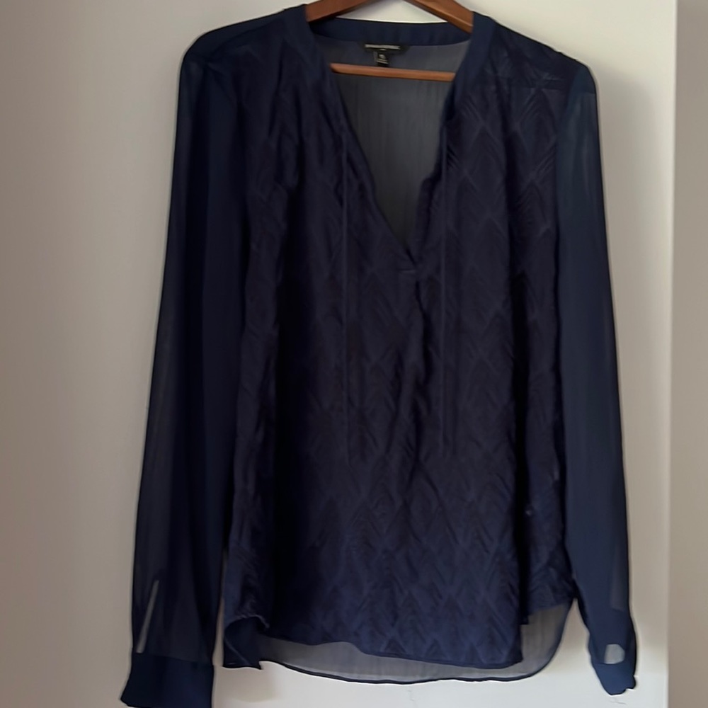 Banana Republic navy size XL Sheer Embroidered Blouse